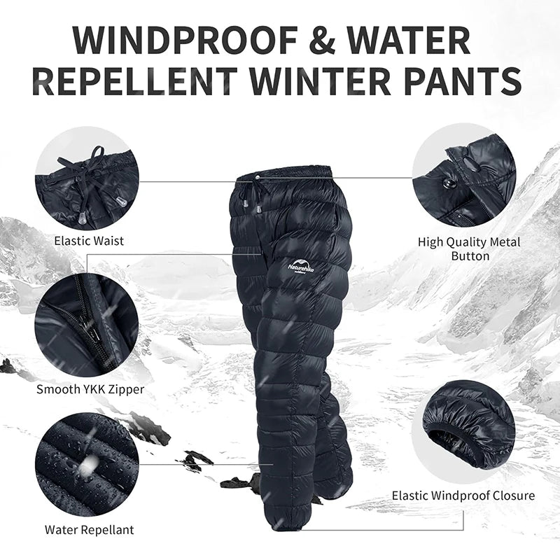 Naturehike Outdoor Down Pants Waterproof Wear Ultralight Thermal Hiking Pants Camping Warm Winter Goose Down Pants NH18K210-K
