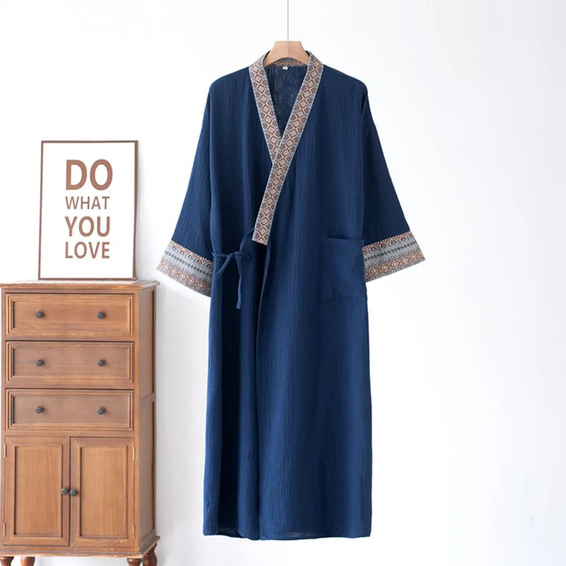 Kimono Men's Bathrobe Spring and Summer Thin Cotton V Neck Robes for Men Home Clothing Sleeping Robe New Long Style Bath Robe