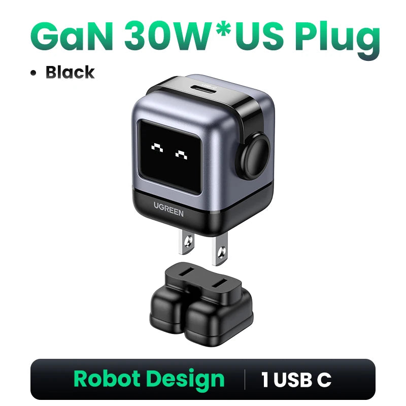 【US Plug】UGREEN 30W 65W GaN Charger Robot Design PD3.0 Fast Charger PPS for iPhone 18 17 Macbook Laptops Samsung XiaomiTablets