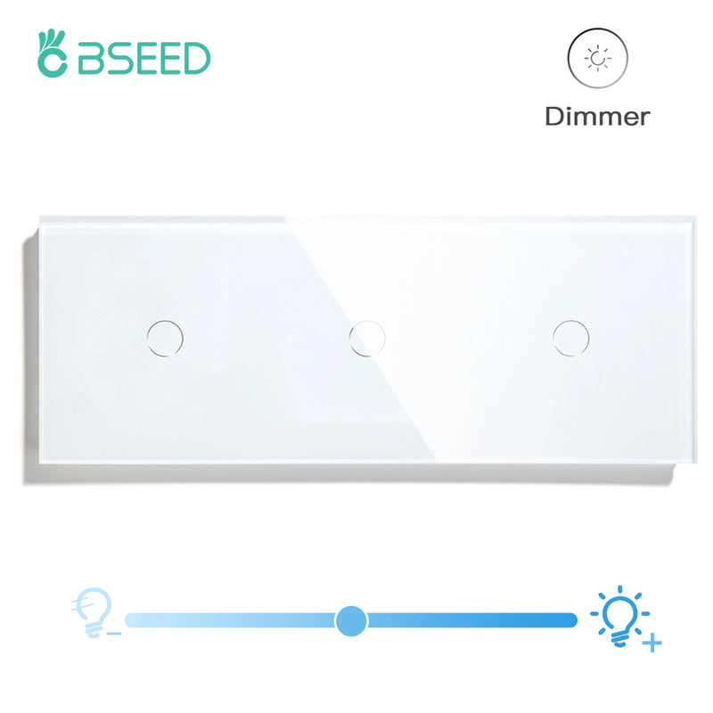BSEED Dimmer Light Switch 1Gang 1Way Led Dimmer 220V Wall Touch Light Switch Crystal Glass Panel Blue Backlight Memory Function