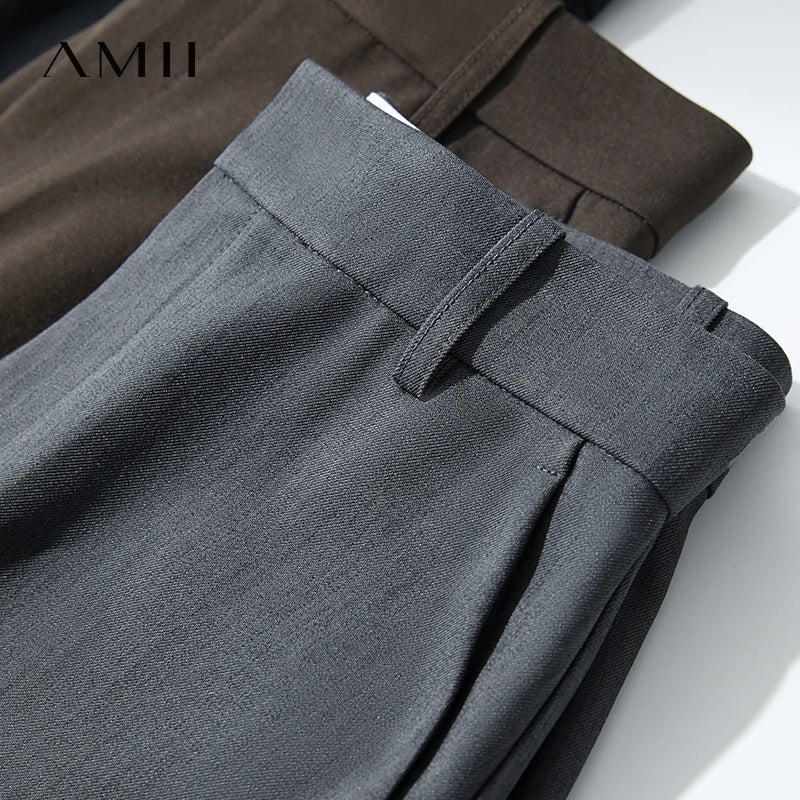 Amii Minimalist Straight Shorts for Women 2026 Summer Solid Commute Suit Shorts Pocket Loose Casual Five-point Pants 12512015