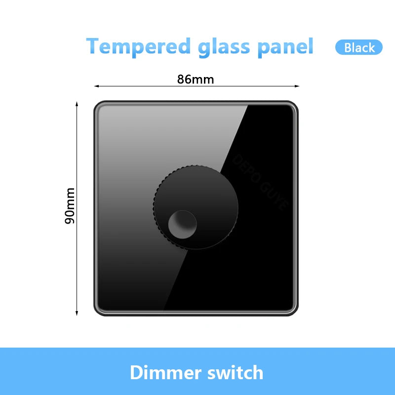 86 Type EU UK Standard Single Dimmer Switch Knob Wall Light Switch Black/White/Grey/Gold Glass Panel Speed Fan Contro Switch