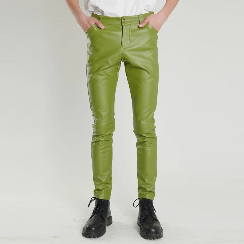 2026 New  Men's Black PU Pants, Fashion Slim Popular Bar Leather Trousers , Asian Size 28-40, Red Blue Orange Pant.