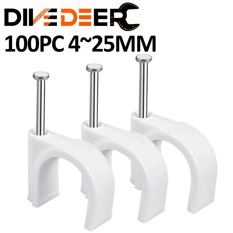 100pcs 6mm Round Steel Nail Cable Wire Wall Hanging Screw Clips Cable Clip For RG59 RG6 White High Quality Low Price Favorable