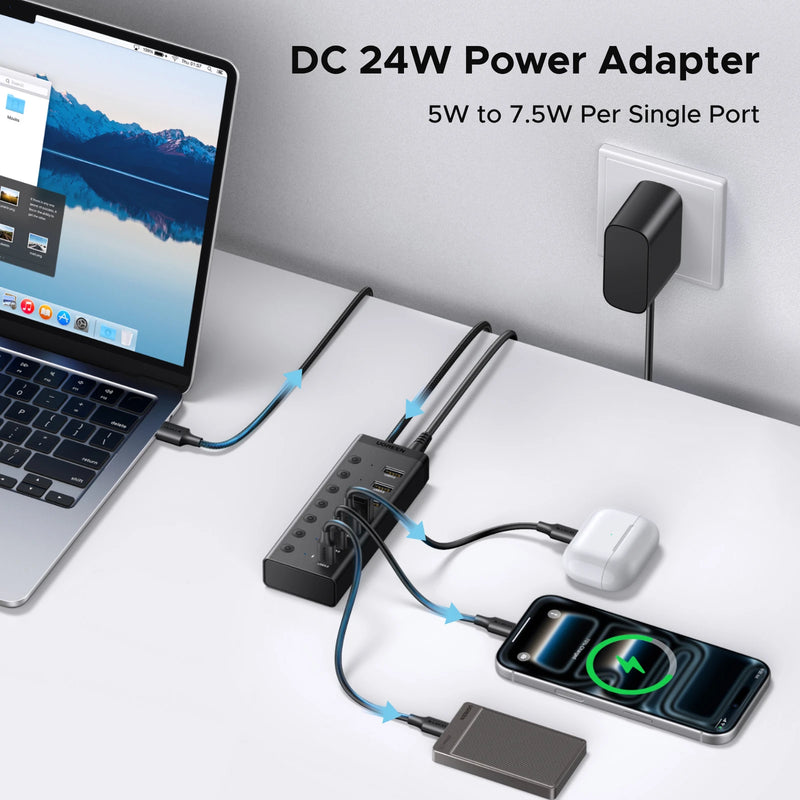 UGREEN USB-A/C HUB 7 Ports with DC Adapter US/EU/UK Plug USB3.0 5Gbps Data Transfer for Desktop PC Laptop USB Splitter Docking