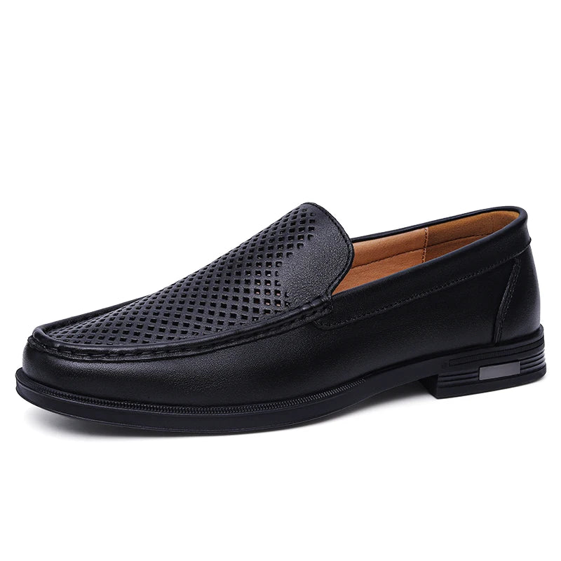Summer Mens Slip On Leather Shoes Men Loafers Black Brown Breathable Casual Shoes Size 37-46 Dropshipping