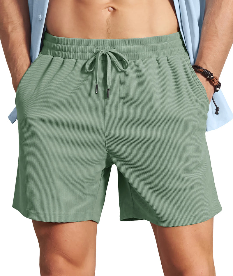 TACVASEN Men's Corduroy Texture Casual Shorts 6" Inseam for Summer Beach Vacation Elastic Waist Drawstring Lightweight Pockets