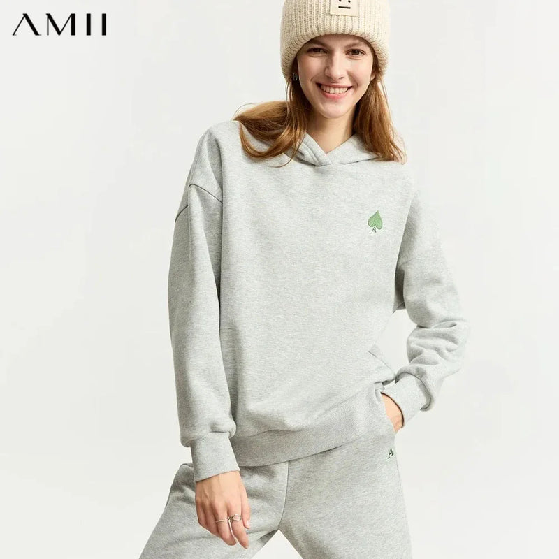 អាវក្រណាត់ AMII Minimalist សម្រាប់ស្ត្រី 2026 រដូវស្លឹកឈើជ្រុះក្តៅប៉ាក់អាវយឺតរលុងខោធម្មតាខោស្រីដាច់ដោយឡែក 12324035