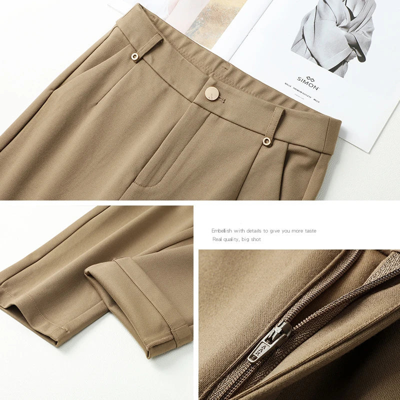 Women's Khaki Elastic Waist Stretch Pants, Black, Navy Trouser, Fashion Casual Female Pant, 27,28,29,30,31,32,33 (China Size)