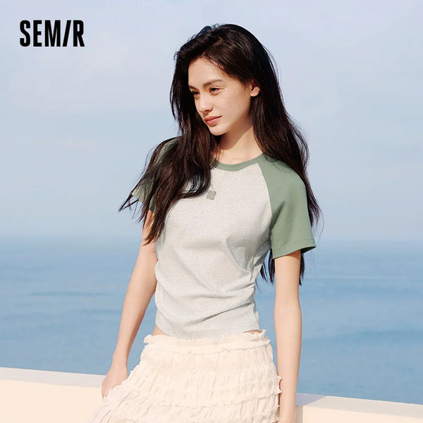 អាវយឺតនារី Semir ឆ្នាំ ២០២៦ ដៃអាវ Raglan ពណ៌ប្លុក ស្លីម ត្រជាក់ មានអារម្មណ៍ស្លីម សម ធម្មតា ទន់ ពាក់ប្រចាំថ្ងៃ