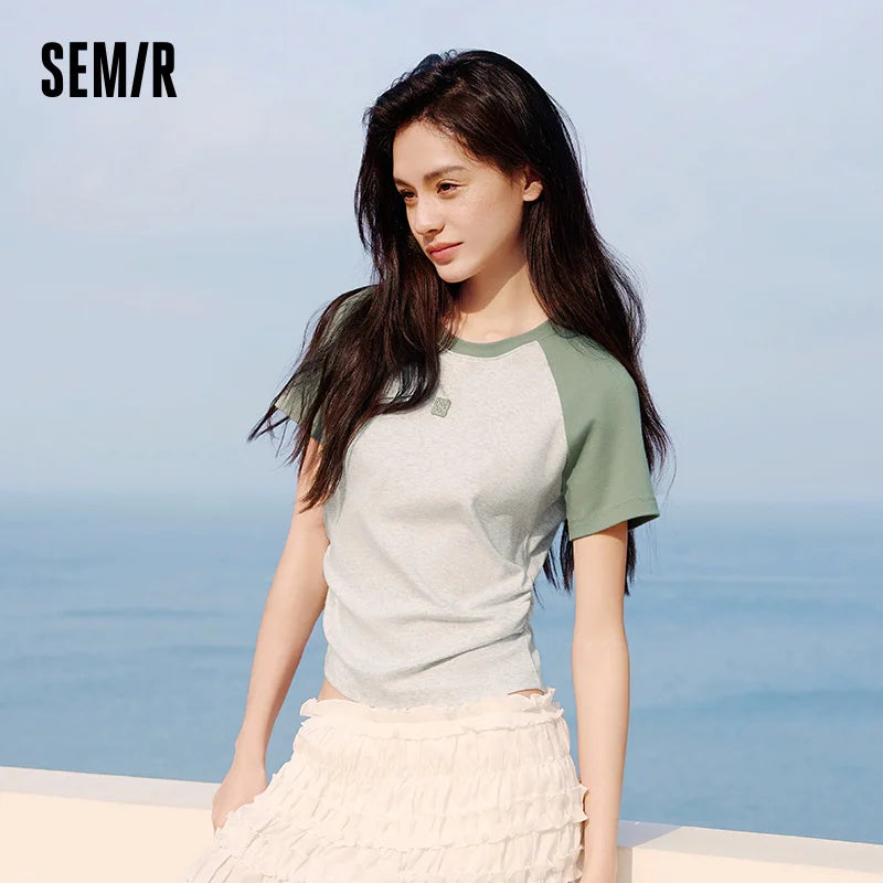 Semir Womens Tshirt 2026 Color Block Raglan Sleeve Slim Cool Feeling Slim Fit Casual Soft Daily Wear