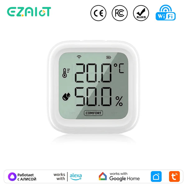 Tuya WiFi Temperature Humidity Sensor Monitor with Backlight Indoor Smart Hygrometer Thermometer Voice Alexa, Google Home, Alice