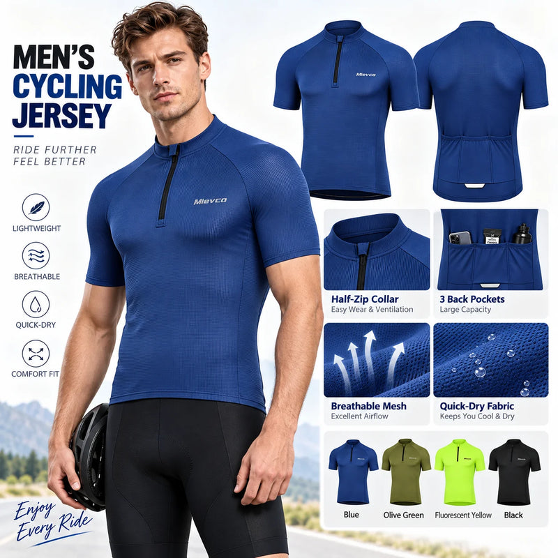 Men's Seamless Compression Cycling Jersey Short Sleeve, Breathable UV Protection Bicycle Top for MTB Road Bike BMX Off-Road Ridi