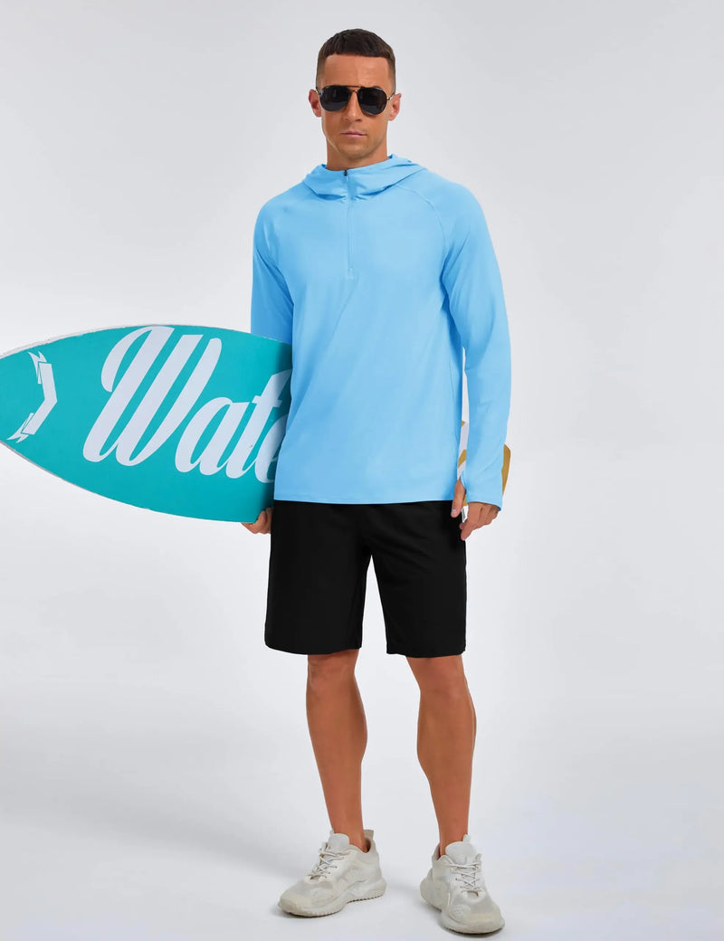 TACVASEN 1/4 Zip Hooded Shirts Mens UPF 50+ Sun Protection Running Surfing Athletic Shirt Lightweight Rash Guard Long Sleeve