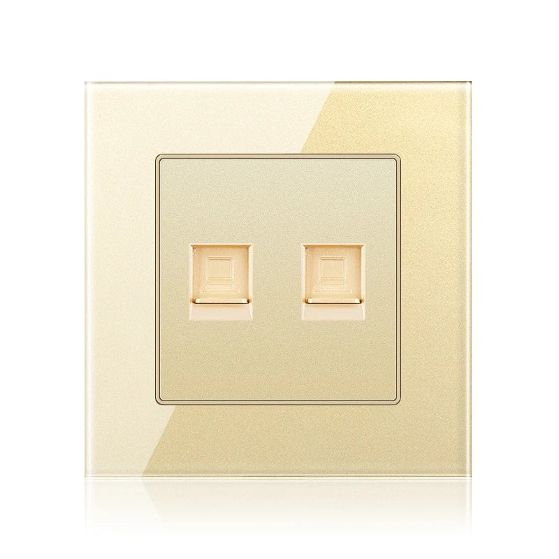Cat6 Rj45 Wall Socket Network Socket With TV Wall Data Double Socket Telephone Tempered Glass Panel Computer Wall Net Outlet