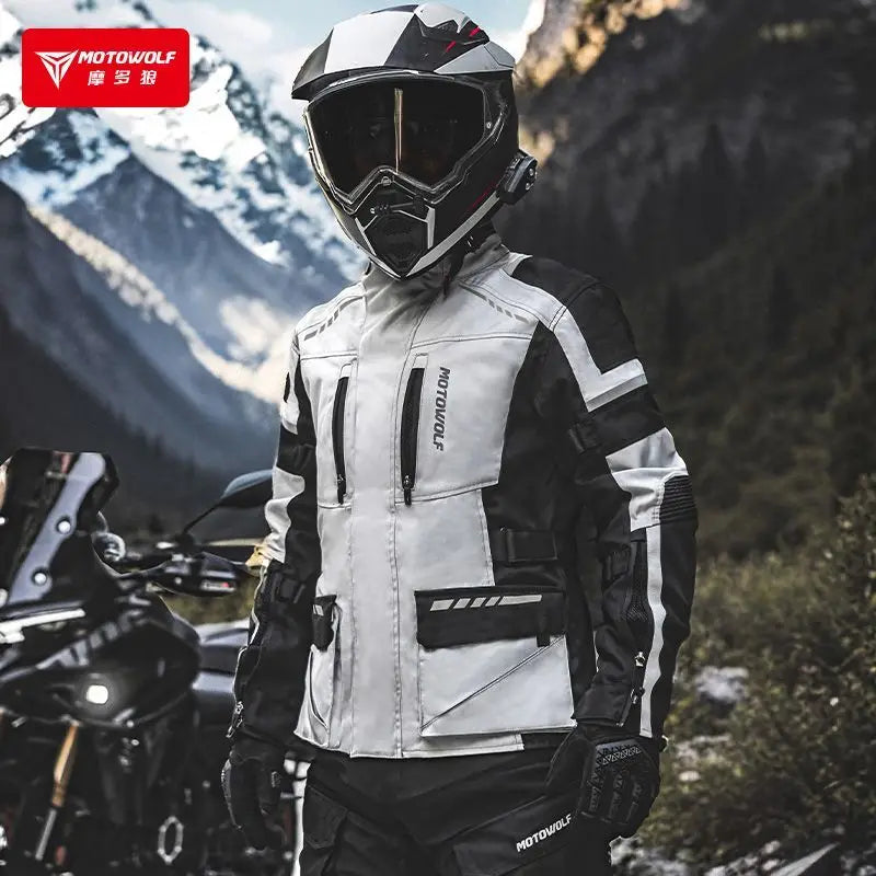 ឈុតជិះម៉ូតូ MOTOWOLF អាវក្រៅរដូវរងាដែលអាចដោះចេញបាន អាវក្រៅការពារទឹក ក្តៅ ធន់នឹងភាពត្រជាក់ ឈុតធ្វើដំណើរវែង-D