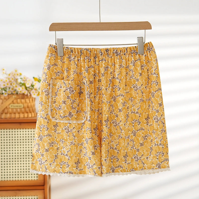 Casual Home Pants Lounge Wear Summer Women's Sleeping Pants 100% Cotton Knitted Elastic Waist Shorts Homewear Sleeping Bottoms