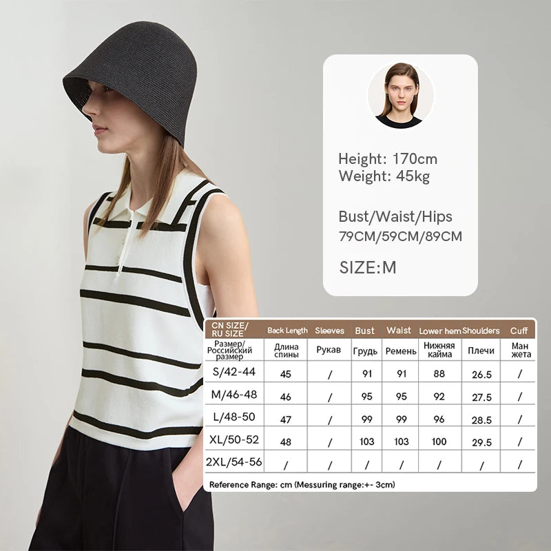 អាវយឺត AMII រដូវស្លឹកឈើជ្រុះថ្មីធម្មតាសម្រាប់ស្ត្រីឆ្នាំ ២០២៥ កអាវបត់ចុះក្រោមគ្មានដៃអាវប៉ាក់ឆ្នូតៗម៉ូដអាវយឺតស្ដើងសម្រាប់ស្ត្រី ១២៥៤២០២២