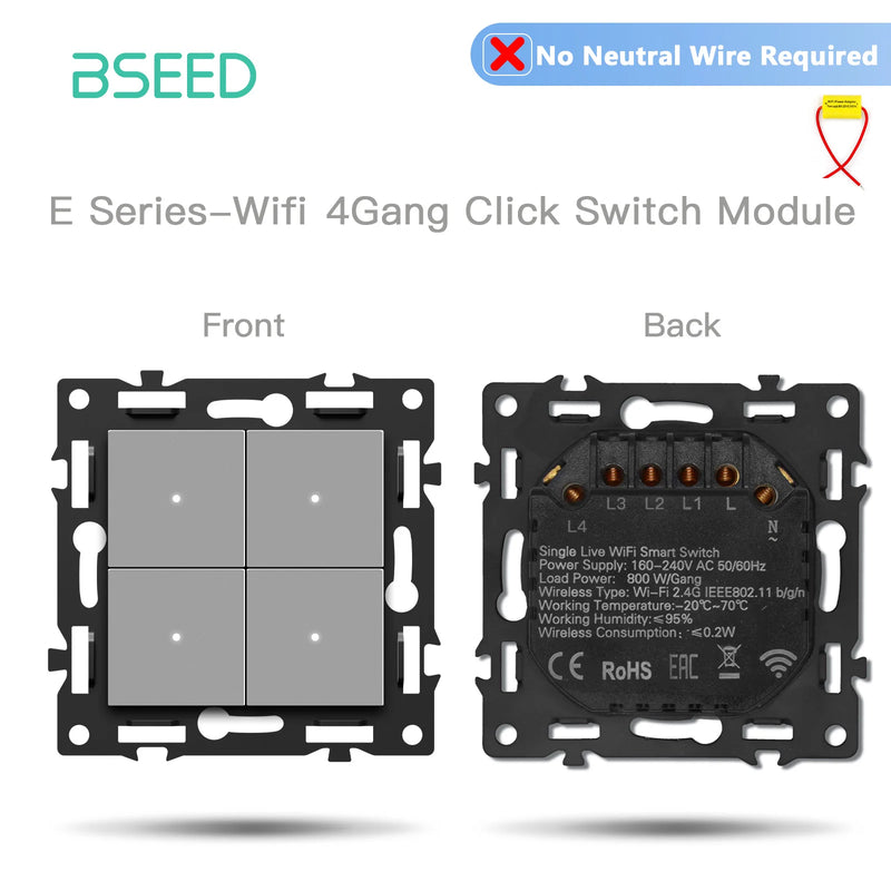 BSEED E Series Single WIFI Click Switch Function Part Smart Light Switch DIY Part Free Combination No Neutral Line