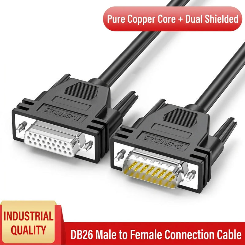 DIVEDEER Industrial Grade DB26 Extension Cable 3-Row 26-Pin Male to Male & Male to Female Data Cable 26-Core Signal Control Line