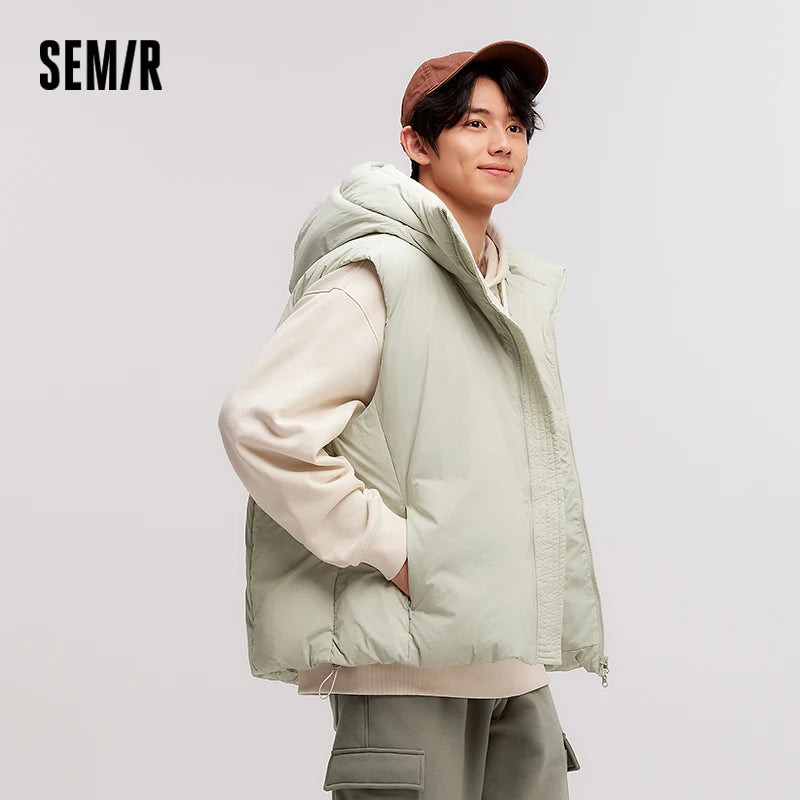 Semir Down Vest Men Three-Resistant Loose Hooded Outerwear 2024 New Winter Stacking Solid Color Versatile Sleeveless Top