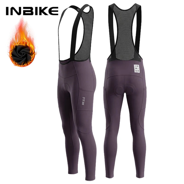 INBIKE Men's Road Bike Bib Pants Thermal Winter Cycling Clothing Moisture Wicking Comfort Padded MTB Bicycle Pants with Pockets