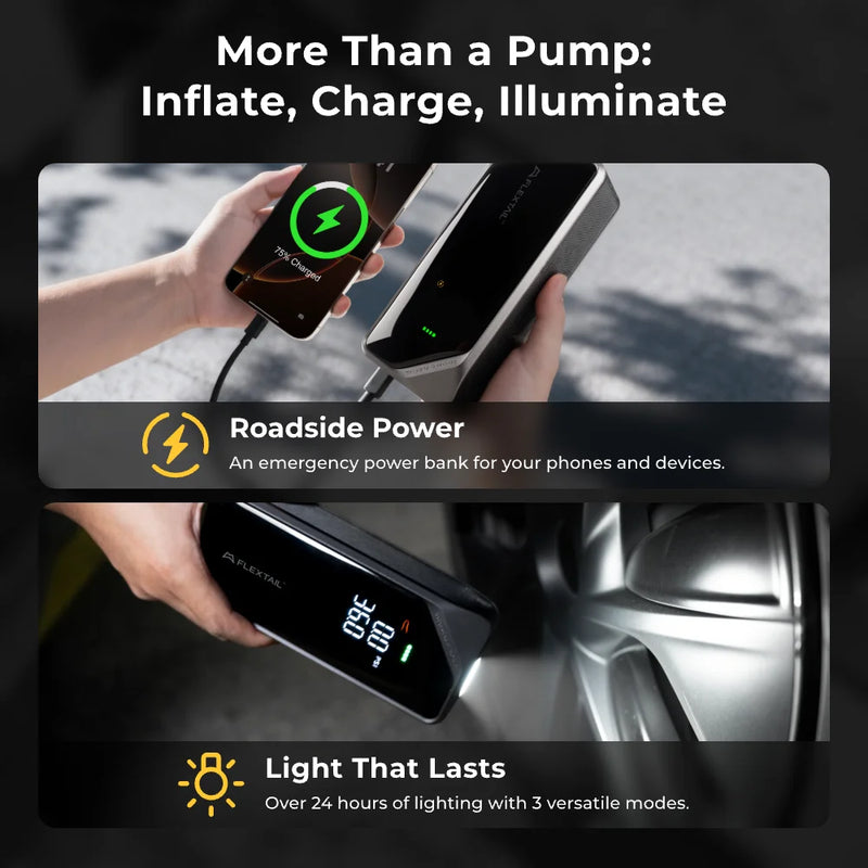 FLEXTAIL 150PSI Tire Pump, Electric Tire Inflator for Car Bicycle Motorbike Balls, 4 Modes Fast Tire Inflation, 3 Lighting Modes