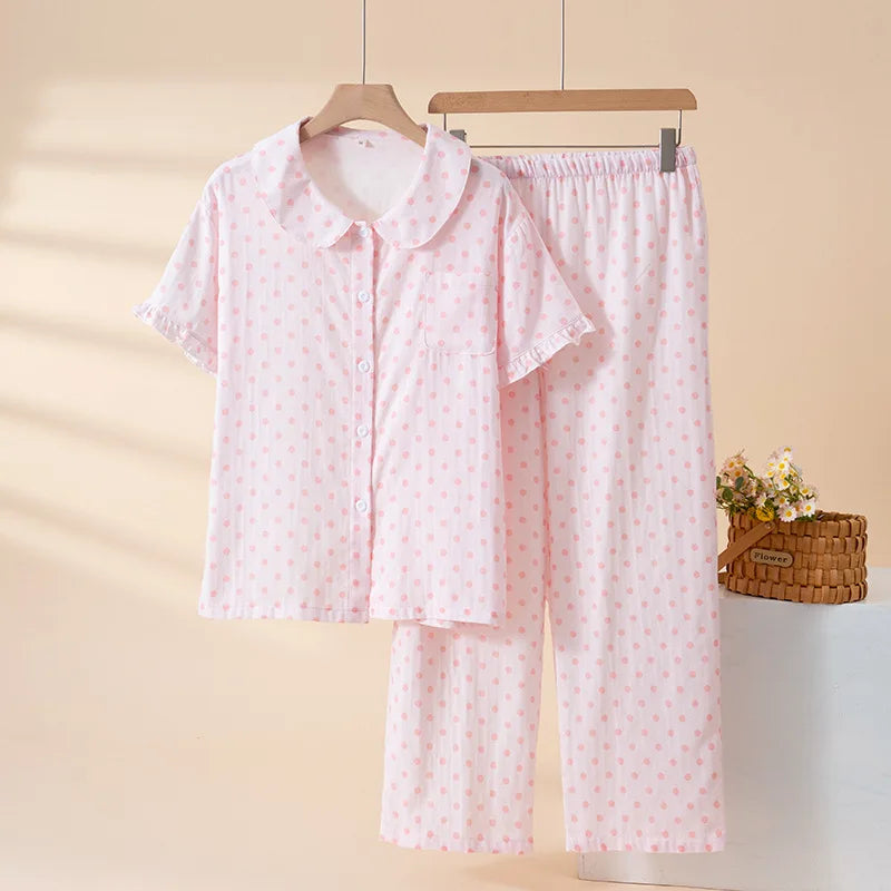 2Pcs/Set Summer Women's Pajamas Sleepwear Loungewear Suit Short Sleeve Top Comfort for Homewear New Casual Soft Pajamas Set