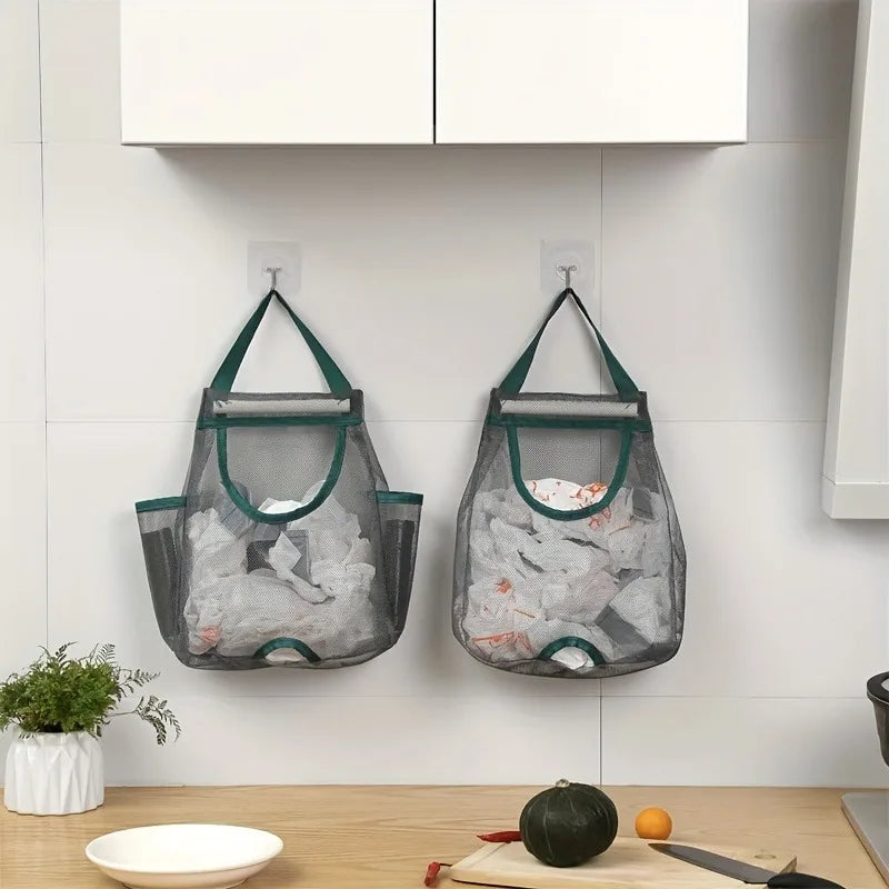 1pc Wall-Mounted Kitchen Trash Bag Organizer,Washable Mesh bag,Japanese-Style Large Capacity Plastic Bag Storage bag,Large Size