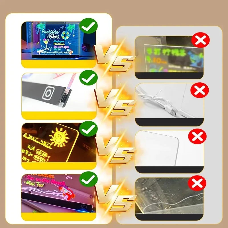 LED Drawing Board 7 Colors Light Acrylic Dry Erase Led Note Board for Room/Store/Office Ideal Gift for Birthday Festival