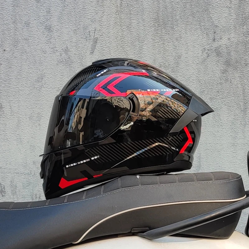 LVS Full Face Motorcycle Helmet with Dual Lens Stylish Fast Release Racing Helmet Moto DOT Approved