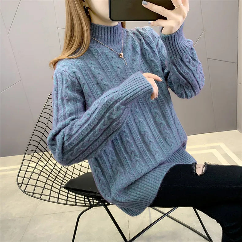 Korean Turtleneck Slim Thicken Knitted Pullovers Womens Clothing 2026 Autumn Winter Sweater Casual Warm Knitwear Tops свите