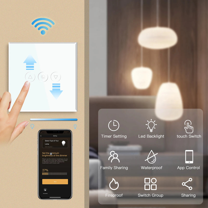 BSEED Wifi Dimmer Switch Smart Dimmable Touch Switch With EU Socket Glass Panel Support Tuya Smart Life Google Home Control