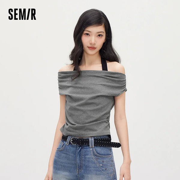 អាវយឺត Semir សម្រាប់នារី កអាវខ្លី កអាវមូល ស្លីម ទាន់សម័យ រដូវក្តៅ ឆ្នាំ២០២៦ អាវធម្មតា