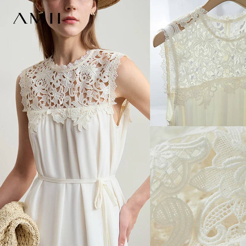 រ៉ូប Amii Minimalism សម្រាប់វិស្សមកាល រ៉ូបធម្មតា ចរ សម្លៀកបំពាក់ស្ត្រី រដូវក្តៅ ឆ្នាំ២០២៦ រ៉ូបចររលុង ដៃខ្លី រ៉ូបវែង ស្រួលពាក់ 1252026