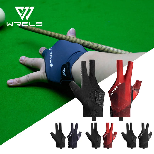WRELS 1pc Billiards Glove Breathable Sweat-Wicking Anti-Slip Adjustable Billiard Cue Glove 3 Finger Elastic Snooker Pool Glove