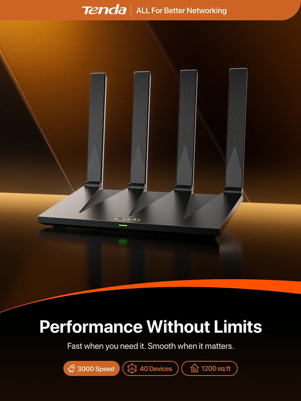 រ៉ោតទ័រ Tenda AX12 Pro AX3000 WiFi 6 160MHz Dual Band Gigabit Mesh VPN NFC Signal Booster អង់តែន High Gain គ្របដណ្តប់បានល្អជាង