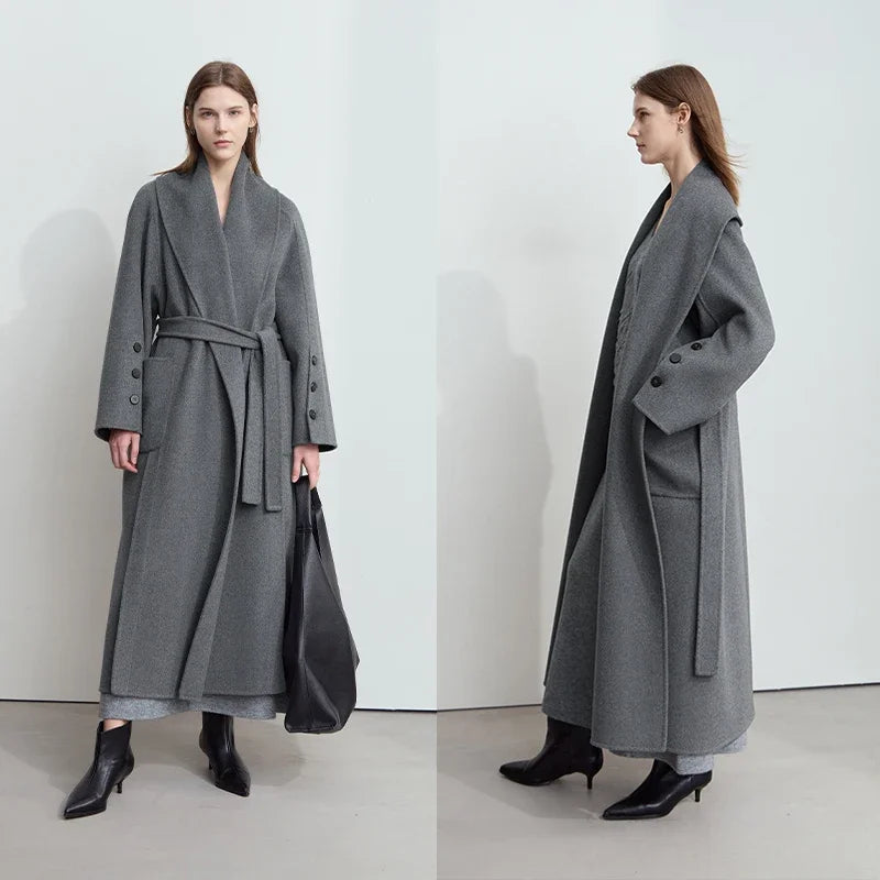 AMII Minimalist Fashion Woolen Coat 2026 Winter New Women's Commuter Full Wool with Belt Long Double-sided Woolen Coat 12424067