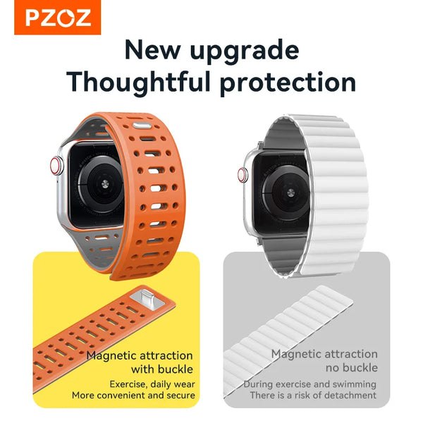PZOZ Magnetic Silicone Strap For Apple Watch Ultra 2 3 49mm 45mm 44mm 42mm Strap for IWatch Series 11 10 9 8 Magnetic Strap