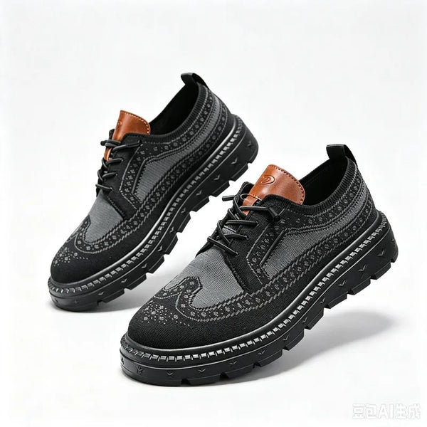 Plus Big Size 50 51 52 53 54 Men's Fly Knit Wingtip Brogue Casual Shoes Breathable Platform Walking Oxfords Lightweight Sneakers