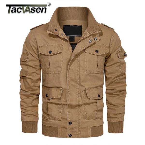 TACVASEN Retro Cargo Jacket Mens Full Zip Stand Collar Casual Cotton Jackets Spring Autumn Lightweight Working Jacket Outwear