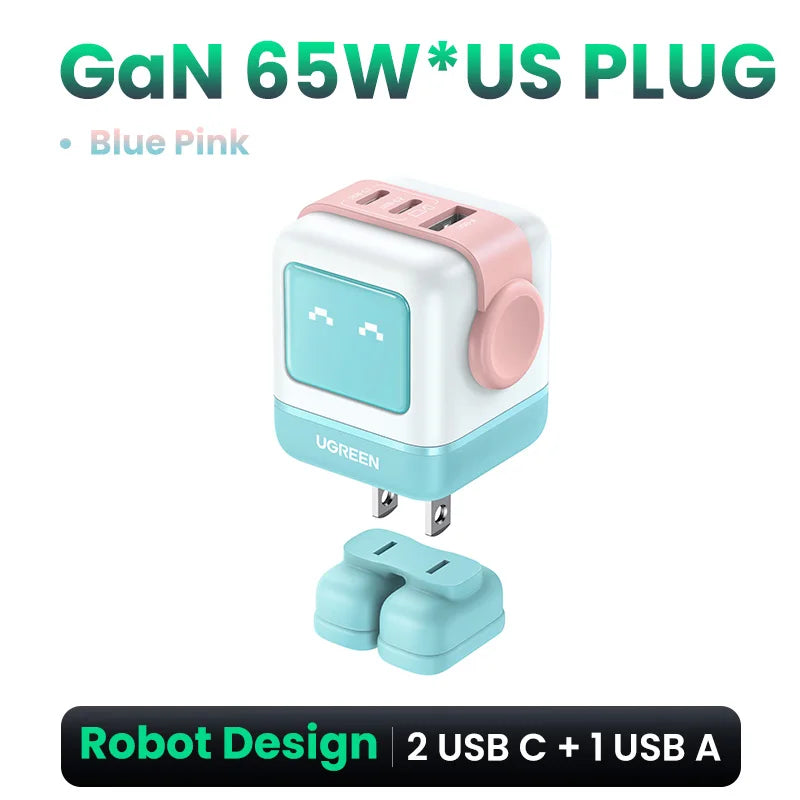 【US Plug】UGREEN 65W 30W GaN Charger Robot Design PD3.0 Fast Charger QC4.0 3.0 PPS for iPhone 17 16 15 Pro Macbook Laptop Table