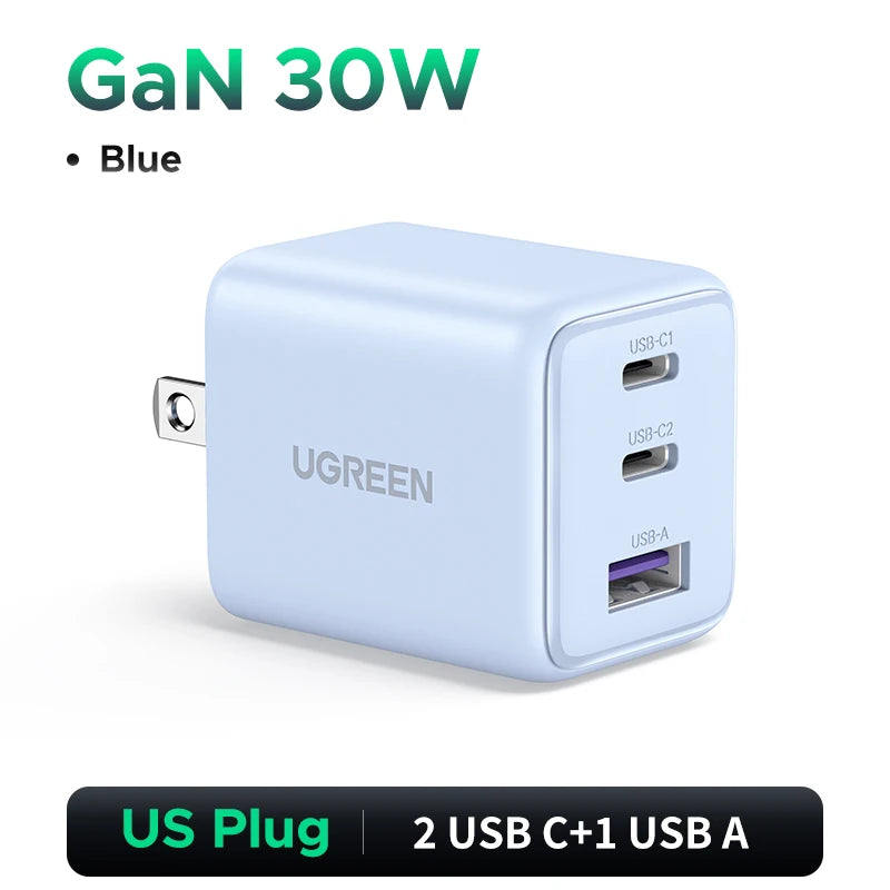 UGREEN 30W GaN Charger PD 3.0 QC4.0 USB C Charger For iPhone 17 16 15 Pro Samsung S25 Xiaomi Tablet iPad Air Pro Phone Charger