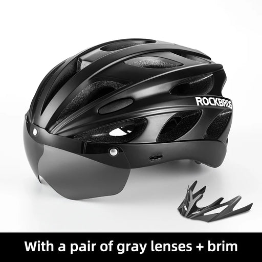 ROCKBROS Bicycle Helmet Men EPS Integrally-molded Breathable Cycling Helmet Men Women Goggles Lens Aero MTB Road Bike Helmet TT-16-BK CHINA