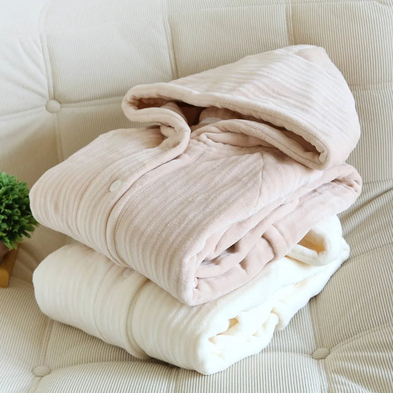 Flannel Thickened Robes for Woman New Winter Sleepwear Solid Color Hooded Bathrobe Women's Sleep Dressing Gowns Soft Homewear