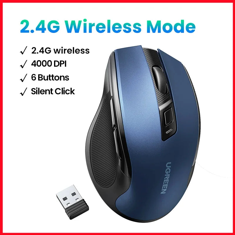 UGREEN Ergonomic Mouse 2.4G Wireless Bluetooth 5.0  4000DPI Silent Mouse  for PC MacBook Tablet Laptop Mouse