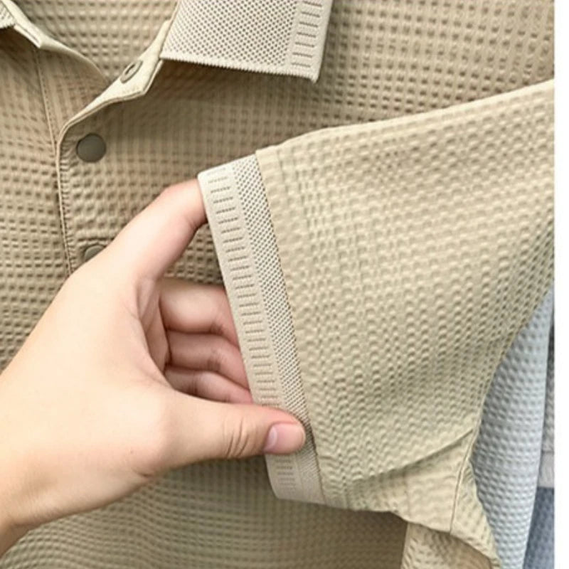 2026 Men's Waffle Knit Polo Shirt - 3D Textured Lapel, Quick Dry & Stretchy, Business Casual Style