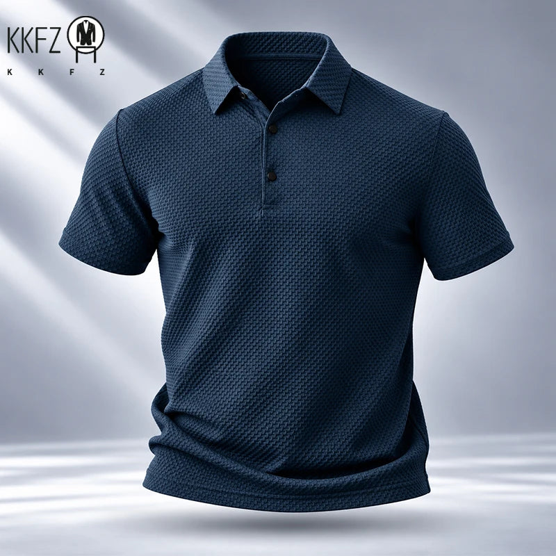 Mens Short Sleeve Polo Garment Fine Workmanship Breathable Soft Waffle Material Stretchy Design For Office Working Casual Wear