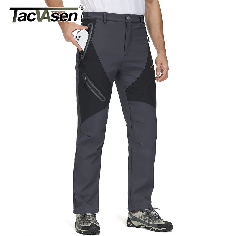 TACVASEN Winter Ski Pants Mens Hiking Warm Fleece Lined Pants Waterproof Windproof Zipper Pockets Pants Softshell Work Trousers