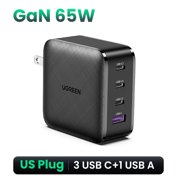 UGREEN PD65W GaN Charger for Tablet Quick 3.0 4.0 SCP Charger for Huawei USB C Charge for Xiaomi Notebook Power Adapter Charger US Plug 4 Ports CHINA